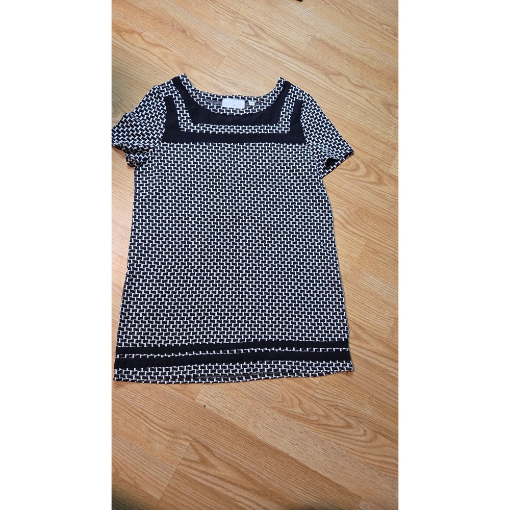 Anthropologie Postmark Black White Geometric Square Neck Shift Dress XL